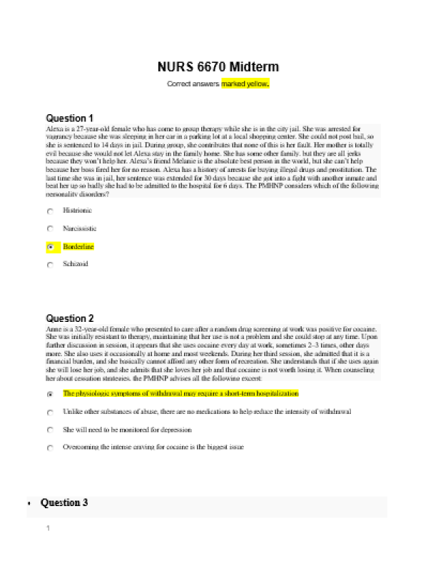 NRNP 6670 Midterm Exam (100% Correct Spring QTR)